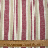 Lin viscose rayé cerise et grège fond blanc cassé