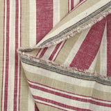 Lin viscose rayé cerise et grège fond blanc cassé