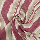 Lin viscose rayé cerise et grège fond blanc cassé