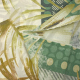 Voile de polycoton imprimé frise et palmiers vert et marron fond écru