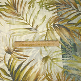 Voile de polycoton imprimé frise et palmiers vert et marron fond écru
