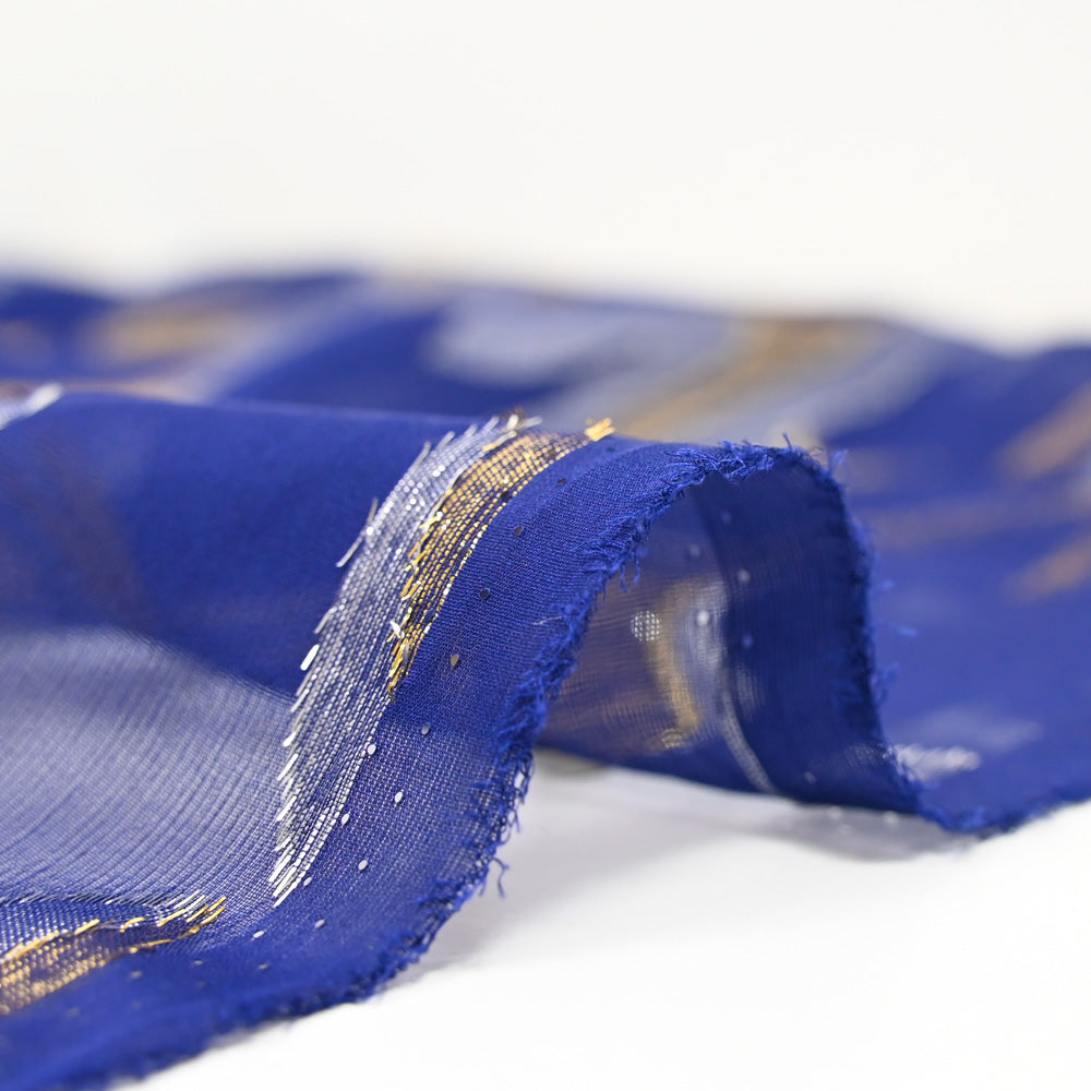 Tissu Coton Imprimé Velkora - Motif Marbré Doré Sur Fond Bleu Roi, Laize 150 Cm - Par Coupon De 50 Cm - 5