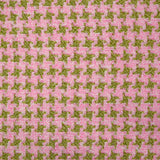 Tweed de polyester chenille pied-de-poule rose et vert