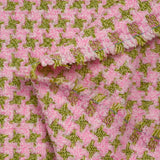 Tweed de polyester chenille pied-de-poule rose et vert