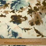 Viscose printed ink with blue and brown flowers on an ecru background