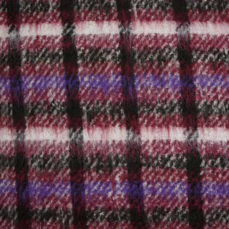 Laine mélangée brossée à poils longs carreaux prune, violet et vert foncé