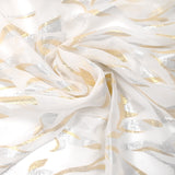 Mousseline de Soie dévorée Tlija or et argent fond blanc cassé