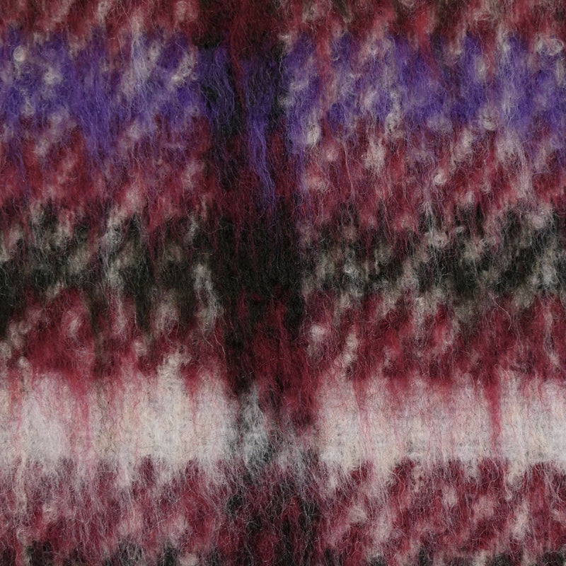 Laine mélangée brossée à poils longs carreaux prune, violet et vert foncé