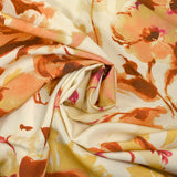 Viscose printed ink with orange and yellow flowers on an ecru background