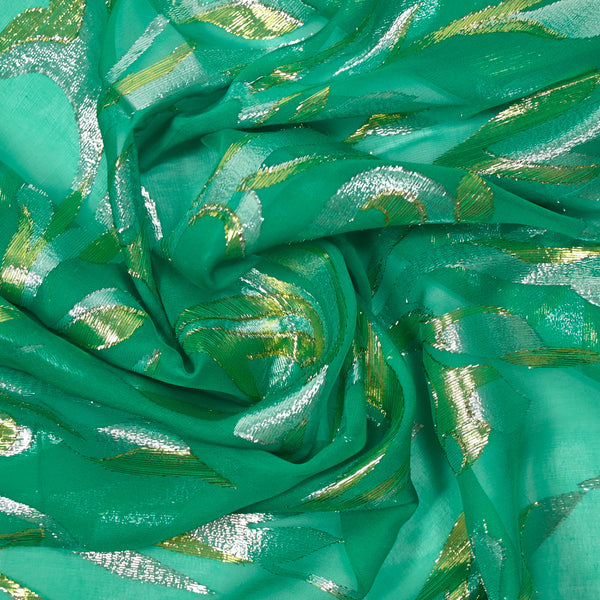 Mousseline de Soie dévorée Tlija or et argent fond vert menthe