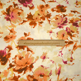 Viscose printed ink with orange and yellow flowers on an ecru background
