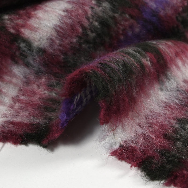 Laine mélangée brossée à poils longs carreaux prune, violet et vert foncé