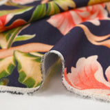 Lin viscose imprimé champs de fleurs fond bleu indigo