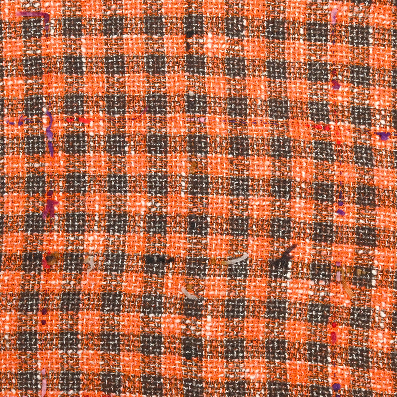 Tweed de polycoton à carreaux orange et marron