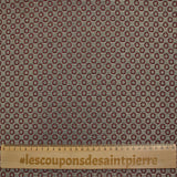 Brocart polyester Lurex doré cercles bordeaux fond écru