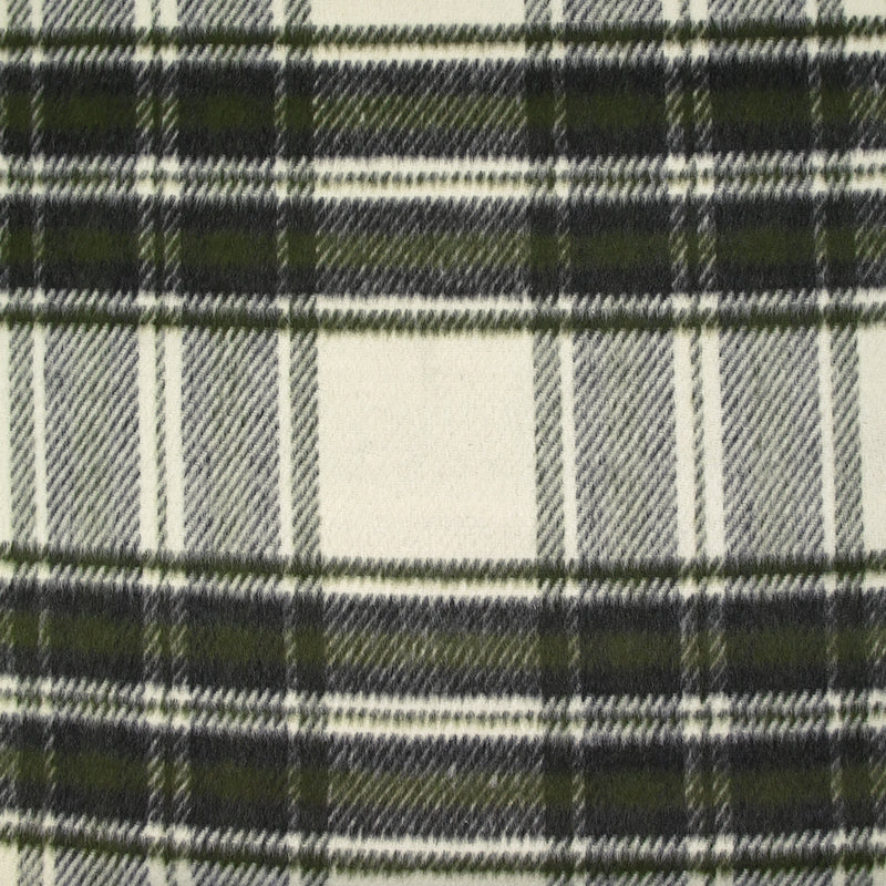Lainage polyester brossé à carreaux vert foncé et anthracite fond écru