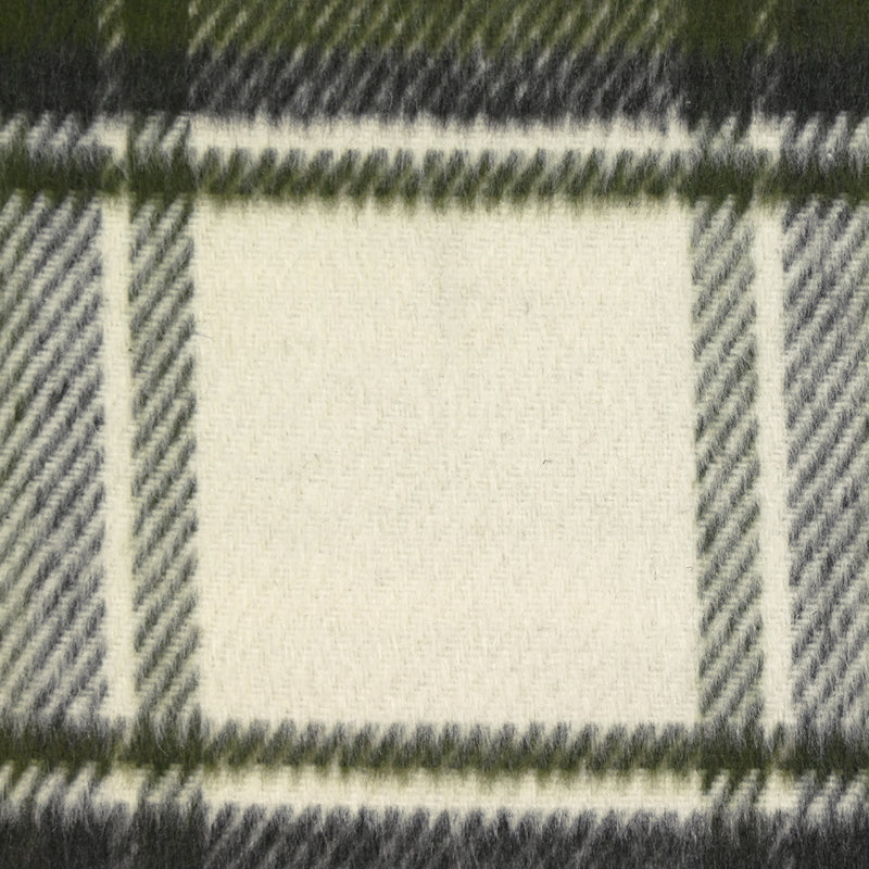 Lainage polyester brossé à carreaux vert foncé et anthracite fond écru