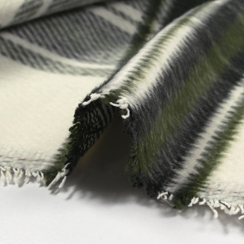 Lainage polyester brossé à carreaux vert foncé et anthracite fond écru