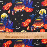 Coton imprimé le chaudron de la sorcière fond noir