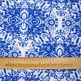 Crêpe imprimé Portugal bleu roi fond blanc