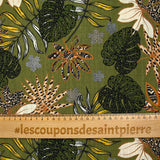 Crêpe imprimé jungle graou fond kaki
