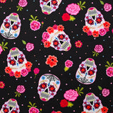 Coton imprimé día de los muertos fond noir