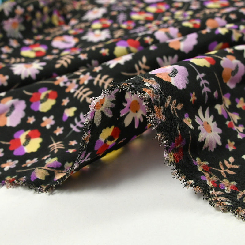 Microfibre imprimée envole-toi violet et rouge fond noir