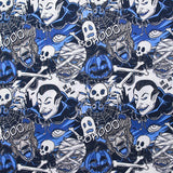 Coton imprimé vampires & créatures de la nuit bleu glacial