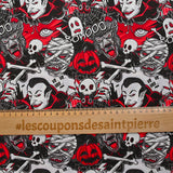 Coton imprimé vampires & créatures de la nuit rouge sang