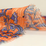 Printed muslin with purple satin stripe and orange background
