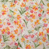 Broderie anglaise imprimée petites fleurs rose et jaune fond blanc