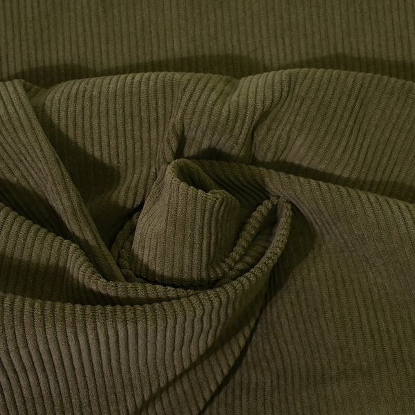 Velours côtelé polyester 3 mm vert olive