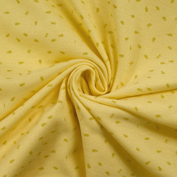 Maille polo coton imprimée sésame et lettres fond jaune
