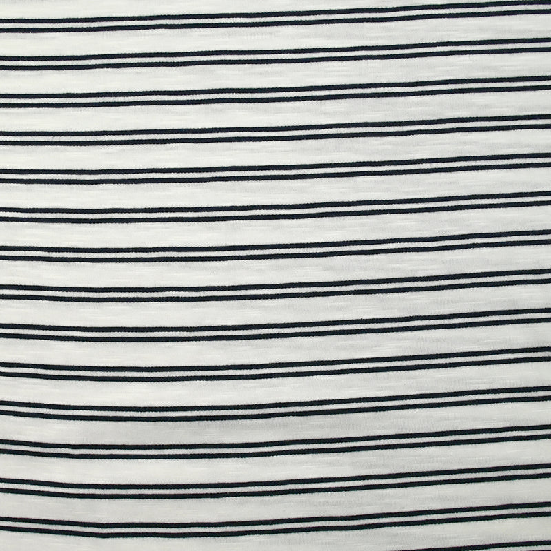 Jersey de coton flammé rayé bleu nuit et blanc