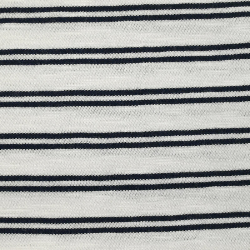 Jersey de coton flammé rayé bleu nuit et blanc