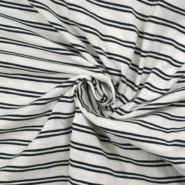 Jersey de coton flammé rayé bleu nuit et blanc