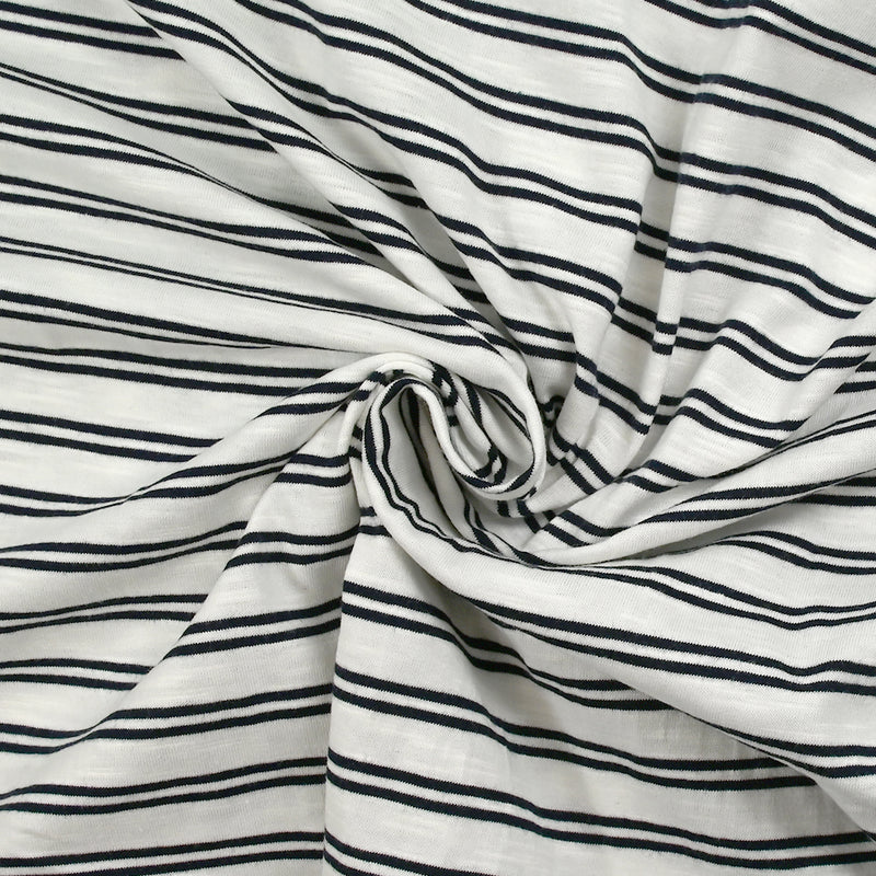 Jersey de coton flammé rayé bleu nuit et blanc