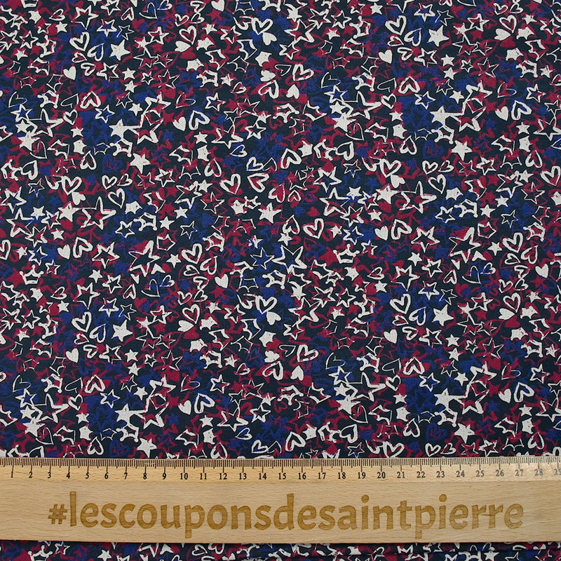 Jersey de viscosa con estampado graffiti índigo y frambuesa, fondo azul medianoche