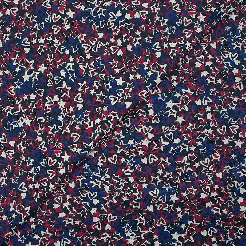 Jersey de viscosa con estampado graffiti índigo y frambuesa, fondo azul medianoche