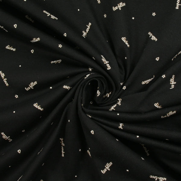 Jersey de coton imprimé les filles fond noir