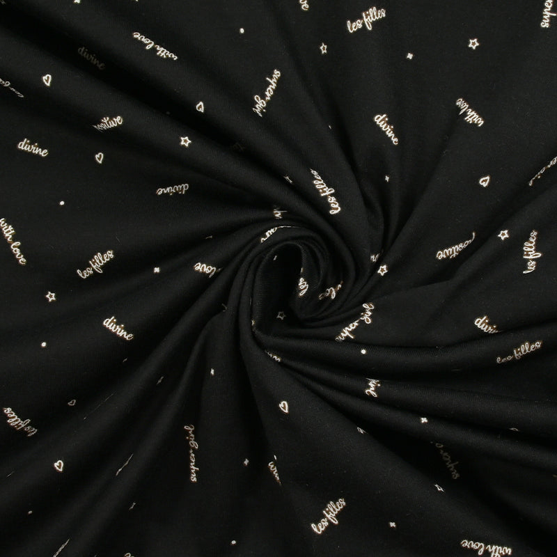 Jersey de coton imprimé les filles fond noir