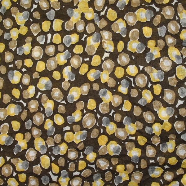 Jersey de coton froissé imprimé pois dessinés fond marron