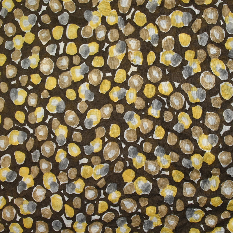 Jersey de coton froissé imprimé pois dessinés fond marron