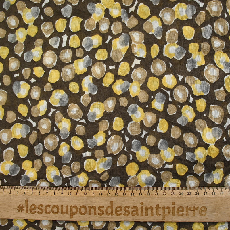 Jersey de coton froissé imprimé pois dessinés fond marron