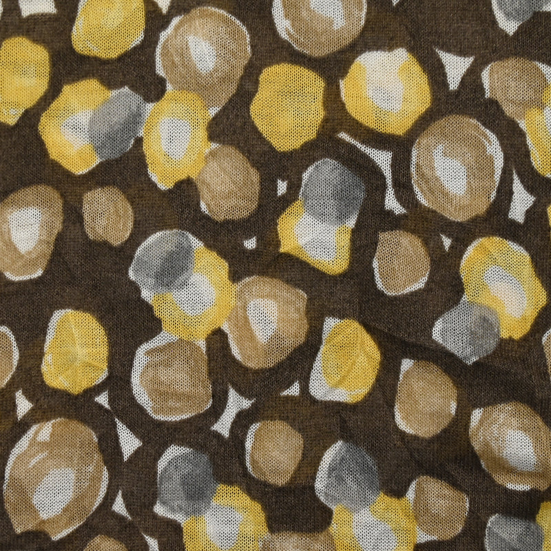 Jersey de coton froissé imprimé pois dessinés fond marron