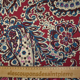 Satin polyester imprimé Pondicherry fond bordeaux
