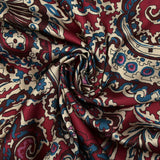 Satin polyester imprimé Pondicherry fond bordeaux