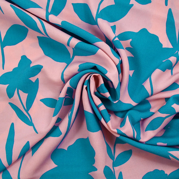 Viscose imprimée Linda bleu fond rose