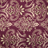 Satin polyester imprimé frise et baroque fond prune