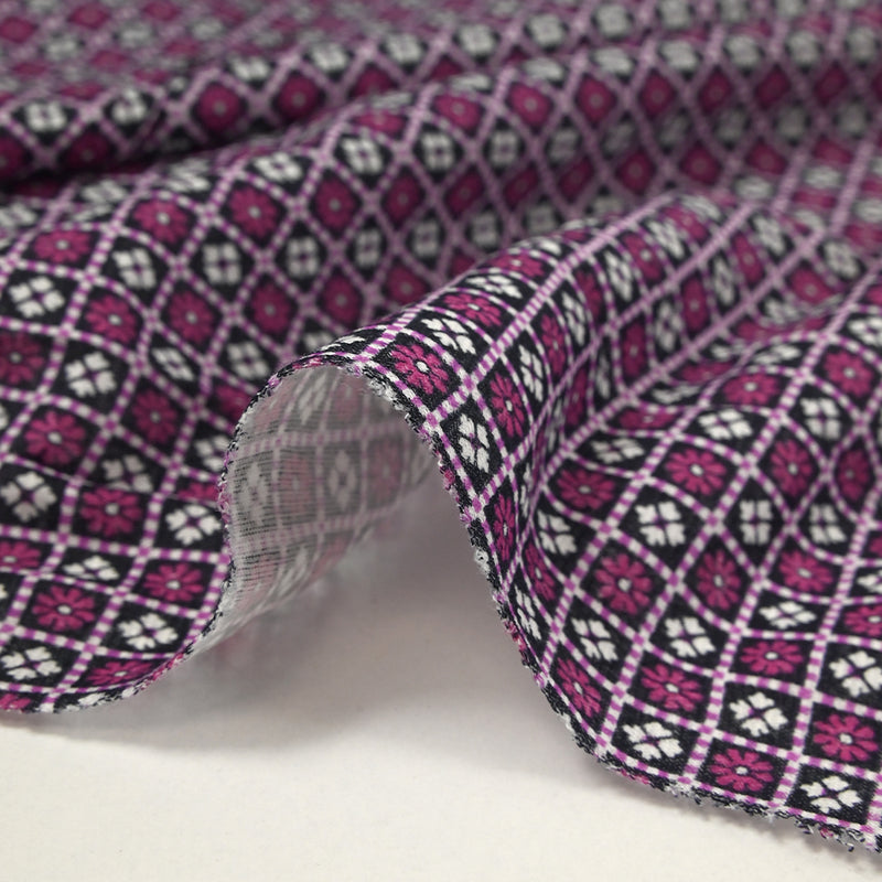 Maille de coton fine pixel de fleurs magenta